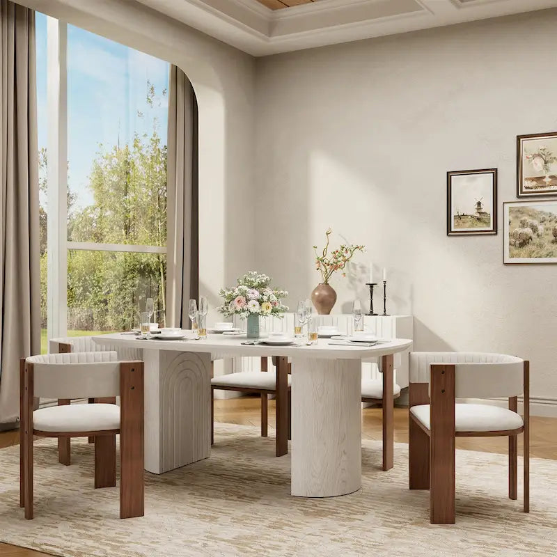 Ampio tavolo da pranzo per 6 persone – Legno ingegnerizzato, gambe a colonna curve, 180 cm L