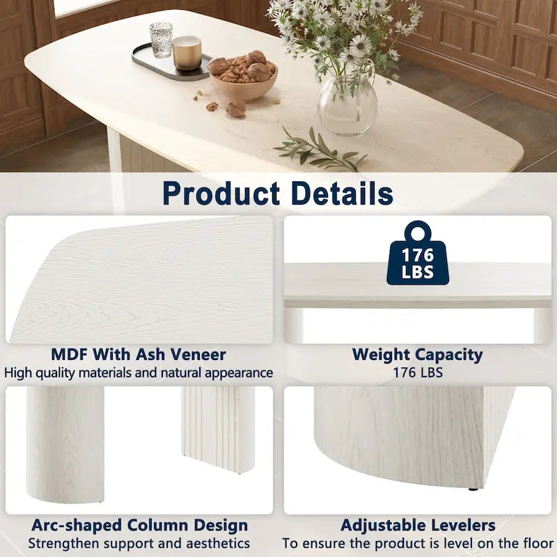 Ampio tavolo da pranzo per 6 persone – Legno ingegnerizzato, gambe a colonna curve, 180 cm L