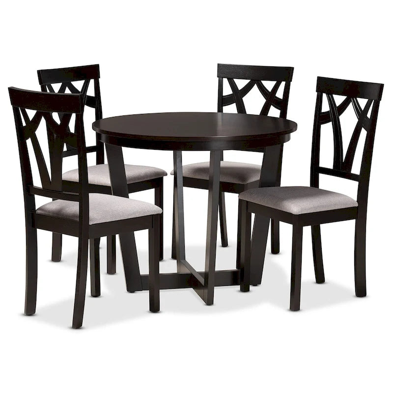Set da pranzo Telma moderno e contemporaneo da 5 pezzi in legno - Grigio/Marrone scuro