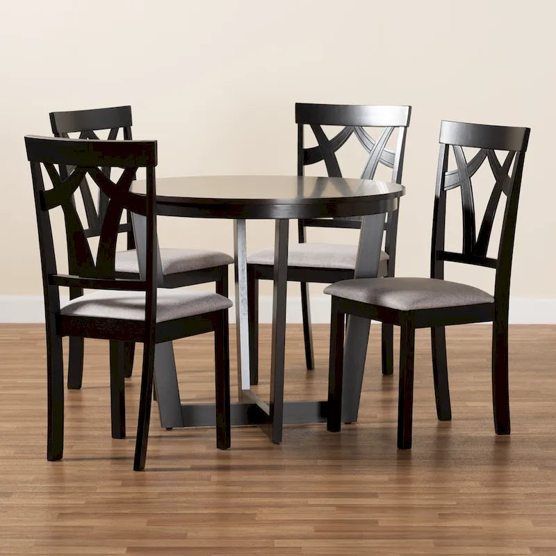Set da pranzo Telma moderno e contemporaneo da 5 pezzi in legno - Grigio/Marrone scuro
