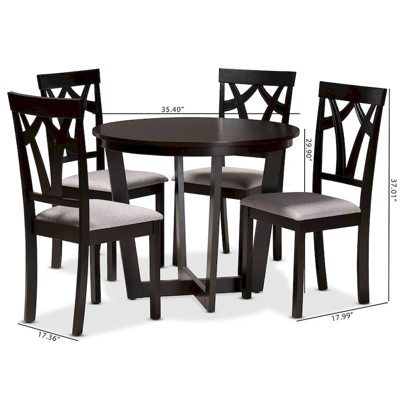 Set da pranzo Telma moderno e contemporaneo da 5 pezzi in legno - Grigio/Marrone scuro