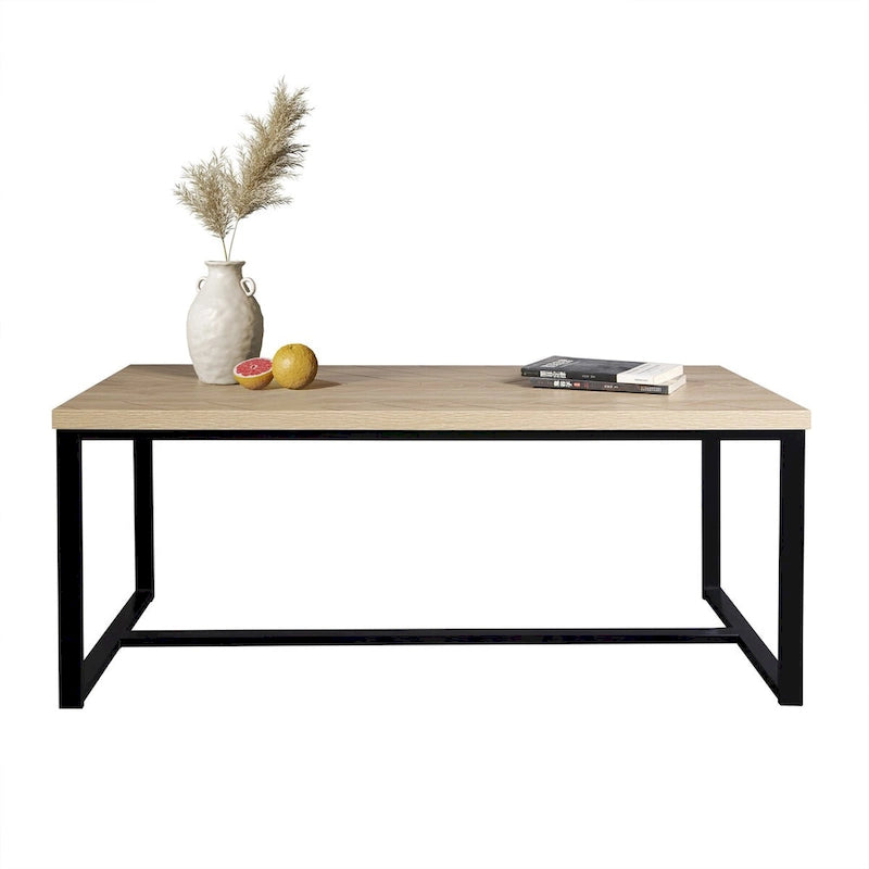 Tavolino da caffè in stile costiero moderno con piano in legno naturale, tavolo centrale per soggiorno boho