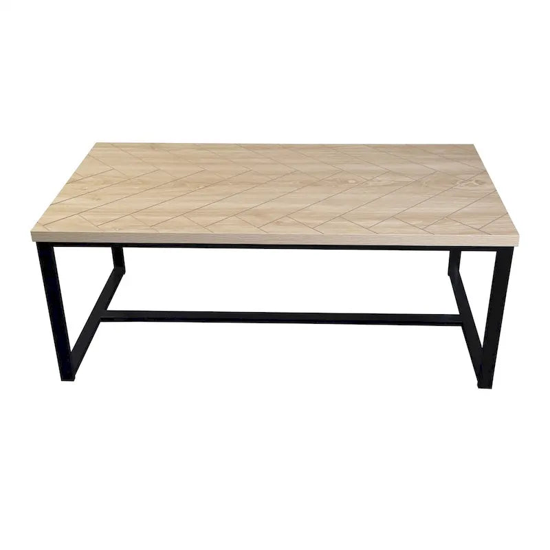 Tavolino da caffè in stile costiero moderno con piano in legno naturale, tavolo centrale per soggiorno boho