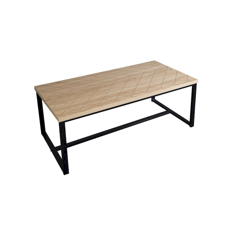 Tavolino da caffè in stile costiero moderno con piano in legno naturale, tavolo centrale per soggiorno boho