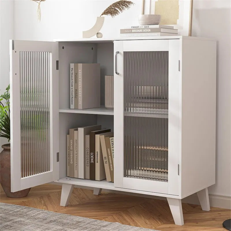 Mobile bagno moderno in legno con 2 ante in vetro e ripiano regolabile