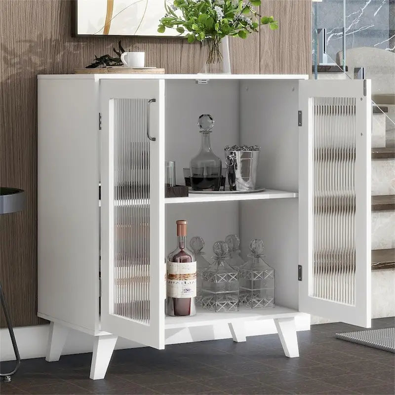Mobile bagno moderno in legno con 2 ante in vetro e ripiano regolabile