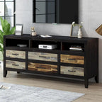 Mobile TV in legno invecchiato stile retrò per TV fino a 65 pollici, console multimediale per centro di intrattenimento con 6 cassetti e 3 ripiani