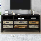 Mobile TV in legno invecchiato stile retrò per TV fino a 65 pollici, console multimediale per centro di intrattenimento con 6 cassetti e 3 ripiani