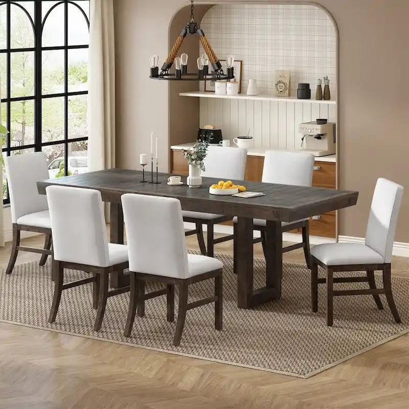 Set da pranzo allungabile da 7 pezzi, 183 cm, con prolunga a farfalla e 6 sedie