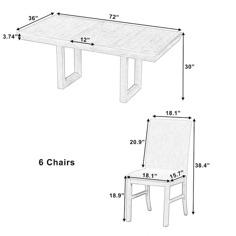 Set da pranzo allungabile da 7 pezzi, 183 cm, con prolunga a farfalla e 6 sedie