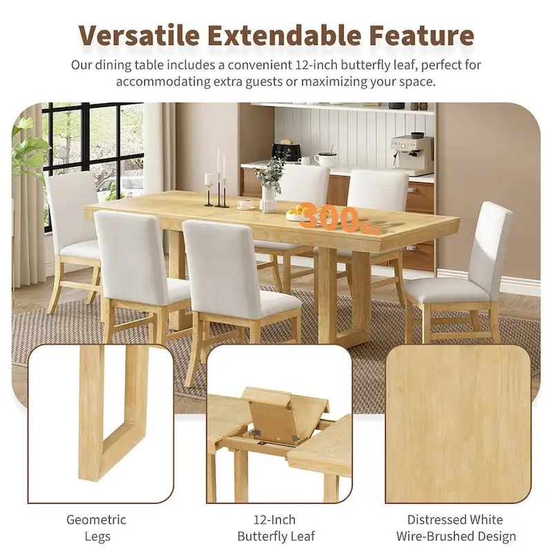 Set da pranzo allungabile da 7 pezzi, 183 cm, con prolunga a farfalla e 6 sedie