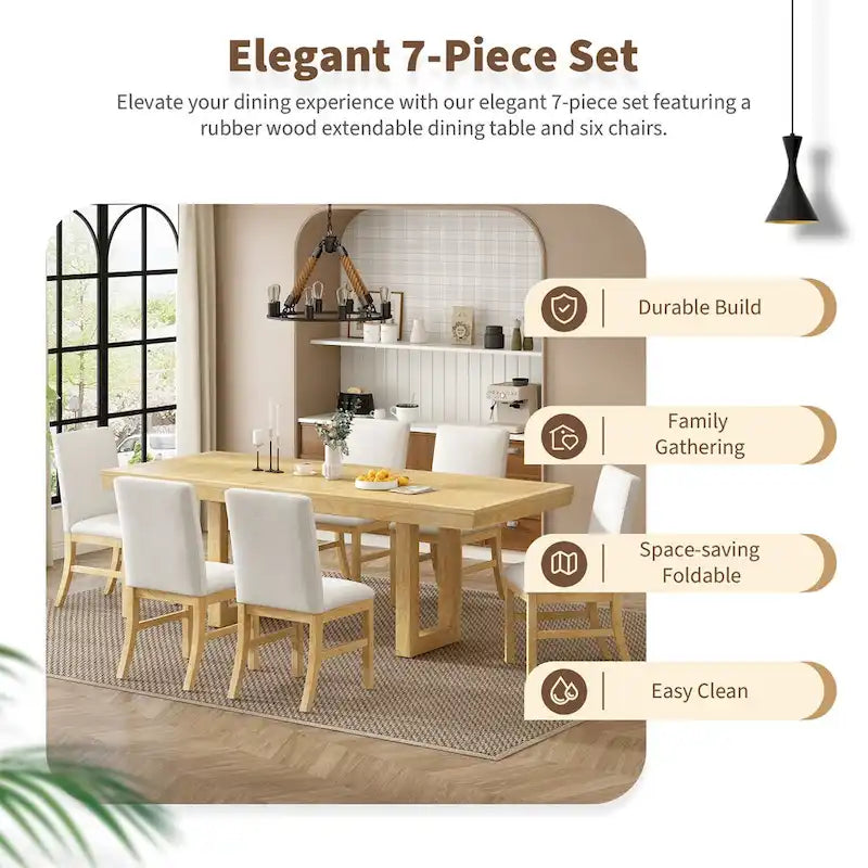Set da pranzo allungabile da 7 pezzi, 183 cm, con prolunga a farfalla e 6 sedie