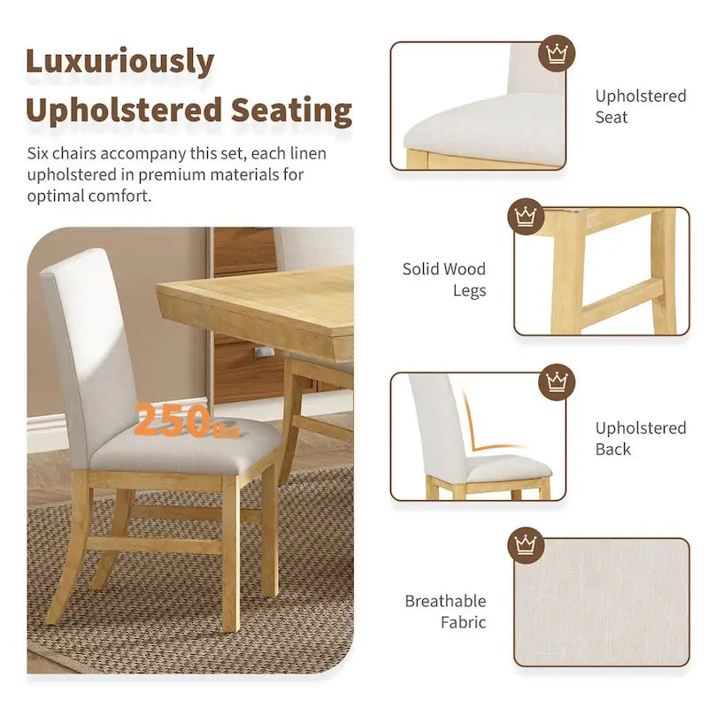 Set da pranzo allungabile da 7 pezzi, 183 cm, con prolunga a farfalla e 6 sedie
