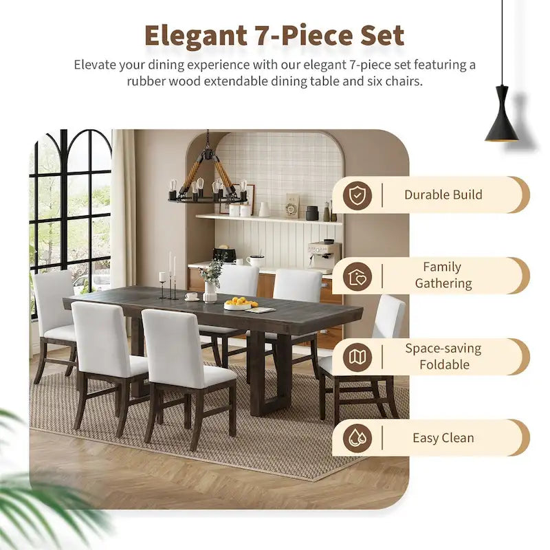 Set da pranzo allungabile da 7 pezzi, 183 cm, con prolunga a farfalla e 6 sedie