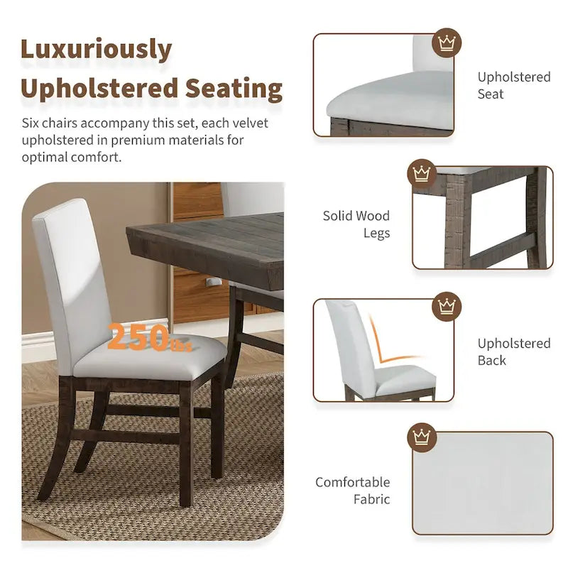 Set da pranzo allungabile da 7 pezzi, 183 cm, con prolunga a farfalla e 6 sedie