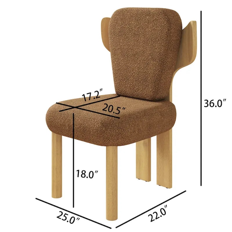 Sedia da pranzo con schienale a pozzetto imbottita in tessuto Teddy con gambe in legno massello