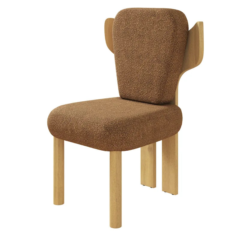 Sedia da pranzo con schienale a pozzetto imbottita in tessuto Teddy con gambe in legno massello