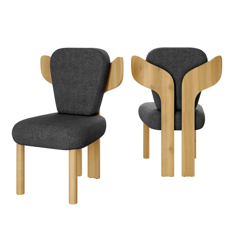 Sedia da pranzo con schienale a pozzetto imbottita in tessuto Teddy con gambe in legno massello