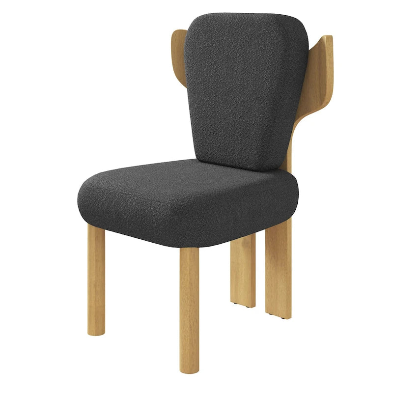 Sedia da pranzo con schienale a pozzetto imbottita in tessuto Teddy con gambe in legno massello