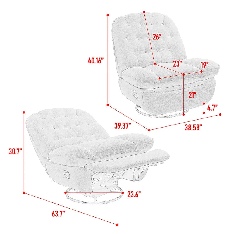 Poltrona reclinabile girevole a 360 gradi in ciniglia moderna, set da 1