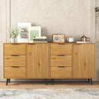 Credenza con 3 cassetti e ripiano regolabile, armadietto moderno con anta, mobile decorativo, colore legno naturale