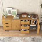 Credenza con 3 cassetti e ripiano regolabile, armadietto moderno con anta, mobile decorativo, colore legno naturale