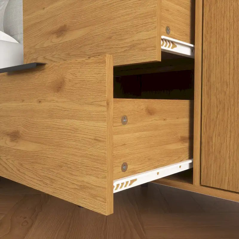 Credenza con 3 cassetti e ripiano regolabile, armadietto moderno con anta, mobile decorativo, colore legno naturale