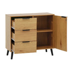 Credenza con 3 cassetti e ripiano regolabile, armadietto moderno con anta, mobile decorativo, colore legno naturale