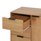 Credenza con 3 cassetti e ripiano regolabile, armadietto moderno con anta, mobile decorativo, colore legno naturale