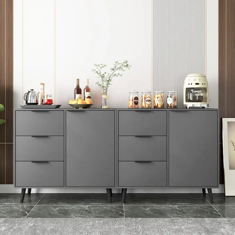 Credenza con 3 cassetti e ripiano regolabile, armadietto moderno con anta, mobile decorativo, colore legno naturale