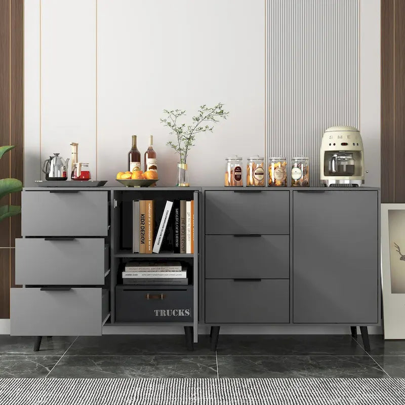 Credenza con 3 cassetti e ripiano regolabile, armadietto moderno con anta, mobile decorativo, colore legno naturale