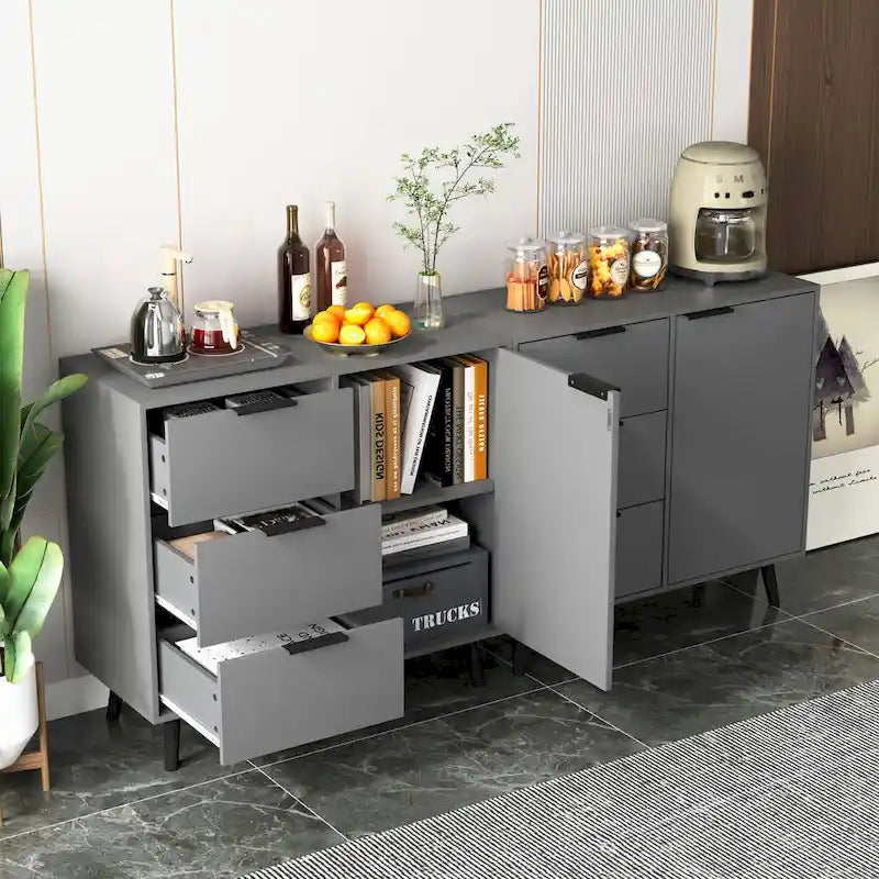 Credenza con 3 cassetti e ripiano regolabile, armadietto moderno con anta, mobile decorativo, colore legno naturale