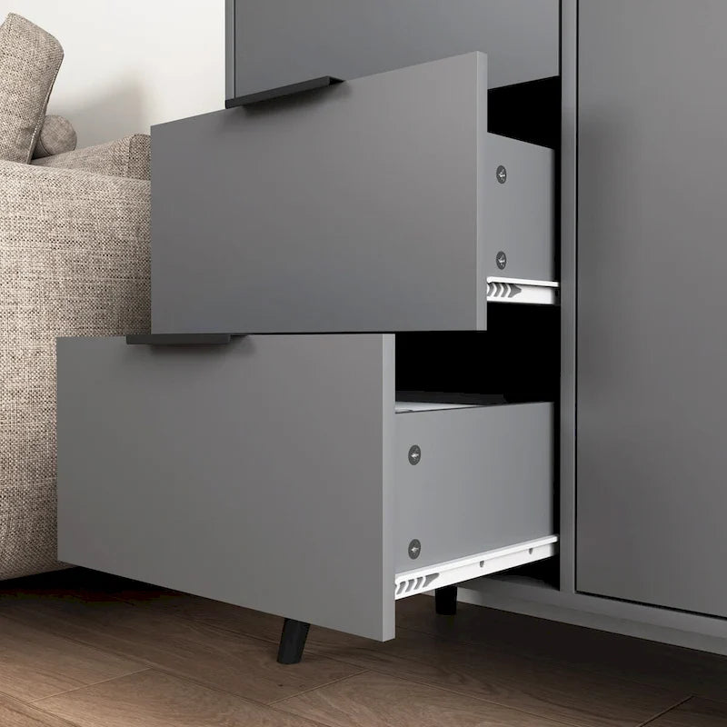 Credenza con 3 cassetti e ripiano regolabile, armadietto moderno con anta, mobile decorativo, colore legno naturale