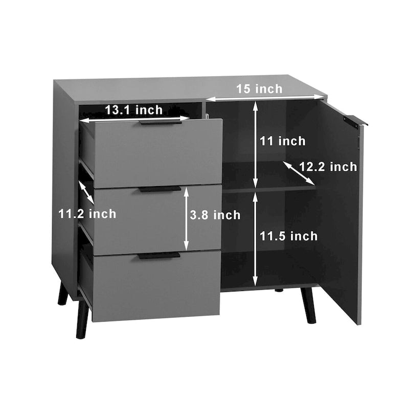 Credenza con 3 cassetti e ripiano regolabile, armadietto moderno con anta, mobile decorativo, colore legno naturale