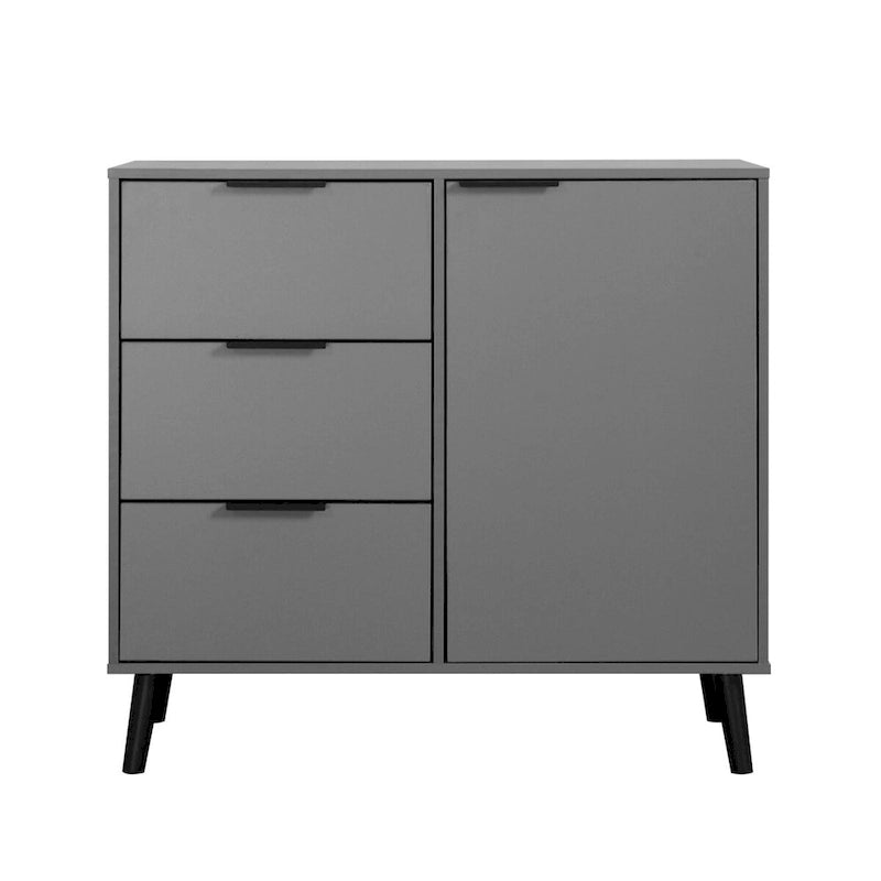 Credenza con 3 cassetti e ripiano regolabile, armadietto moderno con anta, mobile decorativo, colore legno naturale