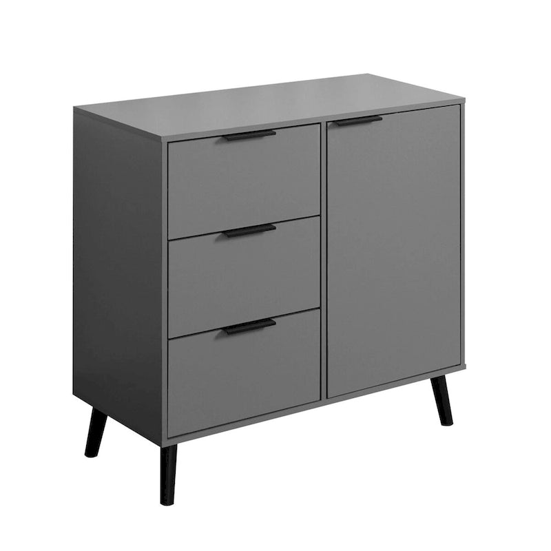 Credenza con 3 cassetti e ripiano regolabile, armadietto moderno con anta, mobile decorativo, colore legno naturale