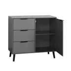 Credenza con 3 cassetti e ripiano regolabile, armadietto moderno con anta, mobile decorativo, colore legno naturale