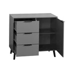 Credenza con 3 cassetti e ripiano regolabile, armadietto moderno con anta, mobile decorativo, colore legno naturale