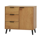 Credenza con 3 cassetti e ripiano regolabile, armadietto moderno con anta, mobile decorativo, colore legno naturale