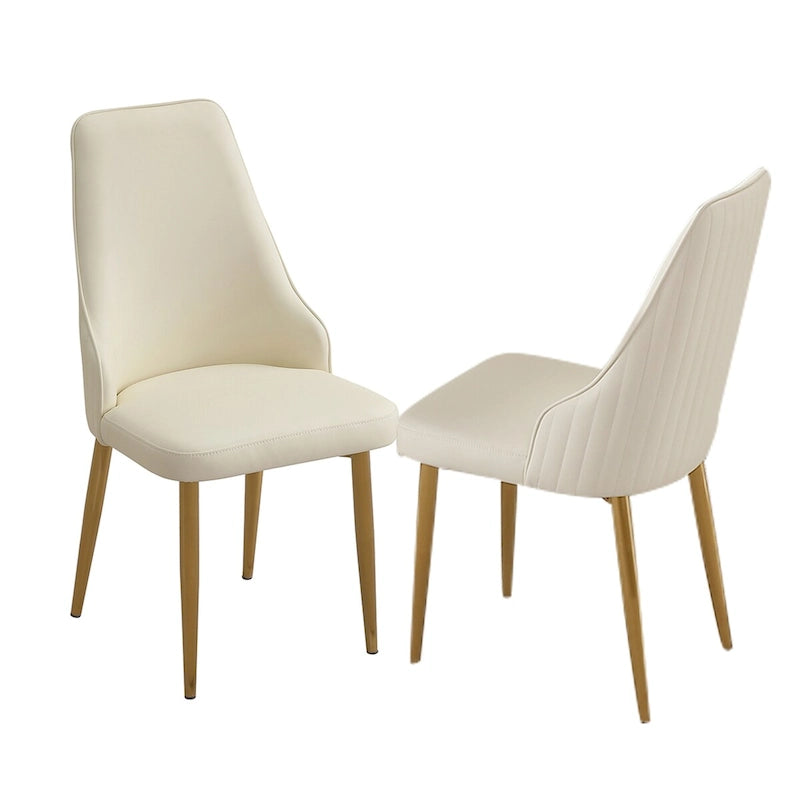 Sedia da pranzo con similpelle bianca e robuste gambe in metallo per soggiorno, sala da pranzo, sala di ricevimento (set da 2)